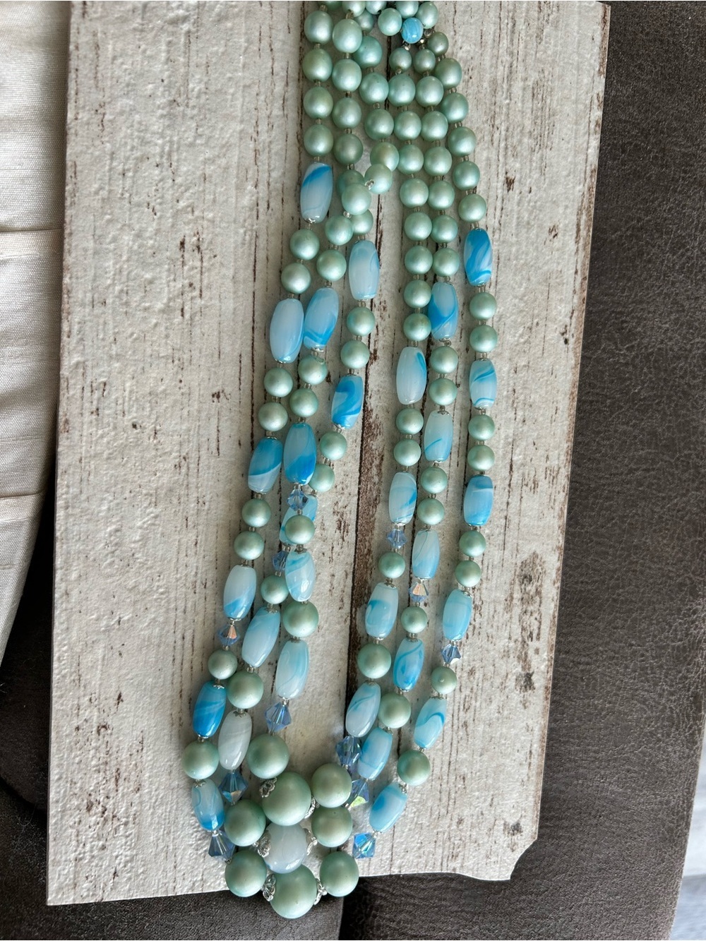 4/$100 Multi-Strand Mint and Aqua Beaded Statement Necklace
